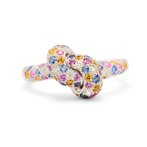 The Love Knot Ring - White Diamond, Blue, Yellow and Pink Sapphire