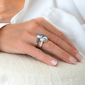 The Love Knot Ring - White Diamond & Blue Topaz