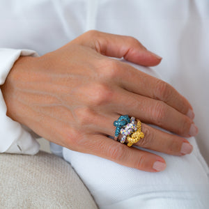 The Love Knot Ring - White Diamond, Blue, Yellow and Pink Sapphire